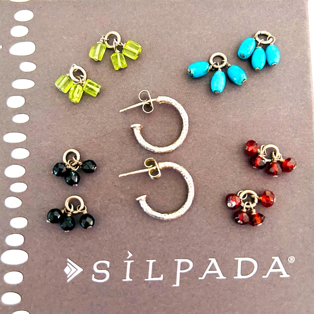 Vintage Silpada Interchangeable Earrings ~Full Set~ Sterling Silver Garnet EUC